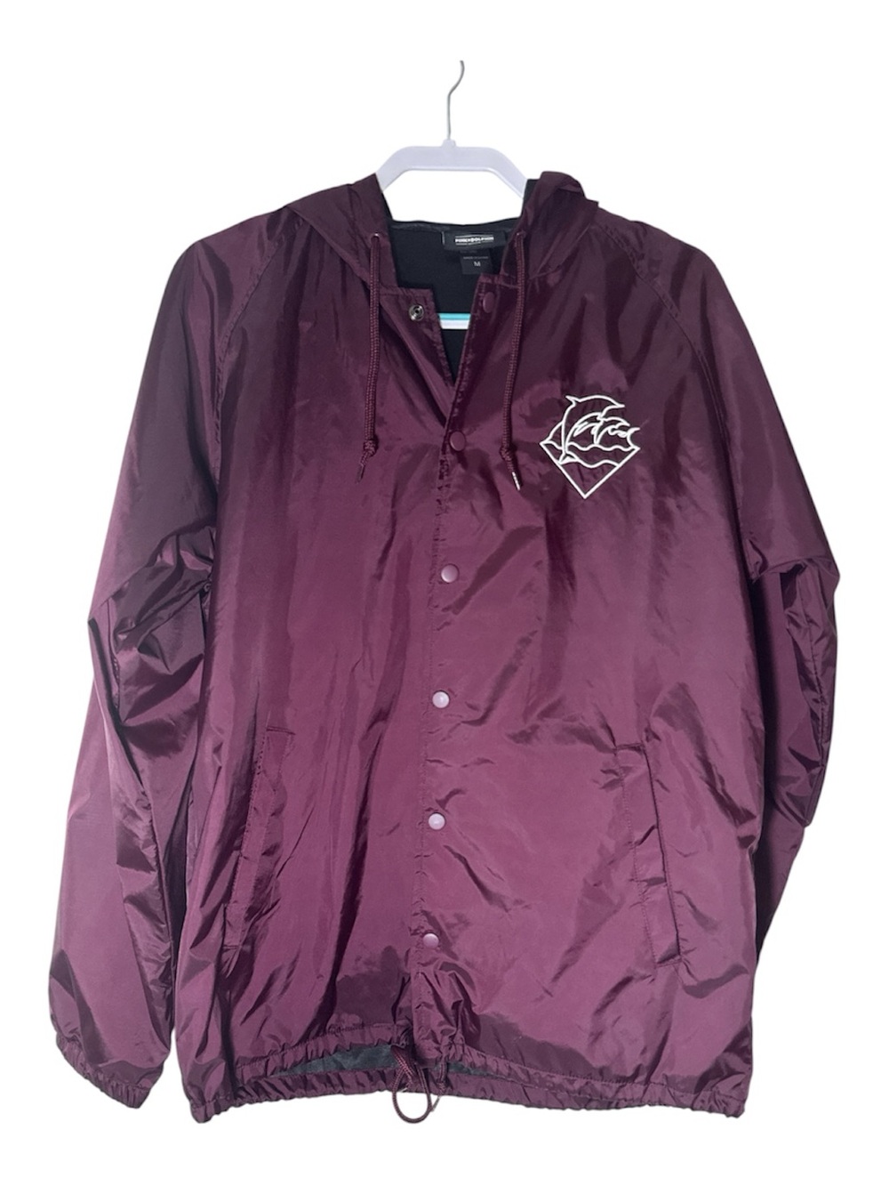 NWOT Women's Pink Dolphin Burgundy Hooded Windbreaker Raincoat Size Medium
